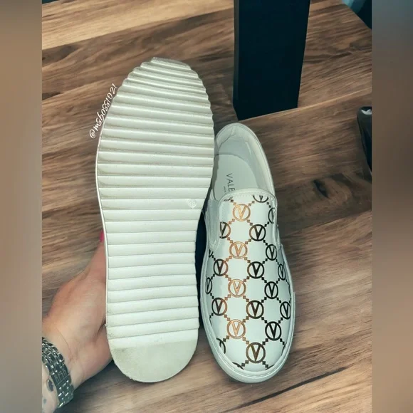 Valentino White/Gold Monogram Slip On Sneakers Sz 9 BRAND NEW